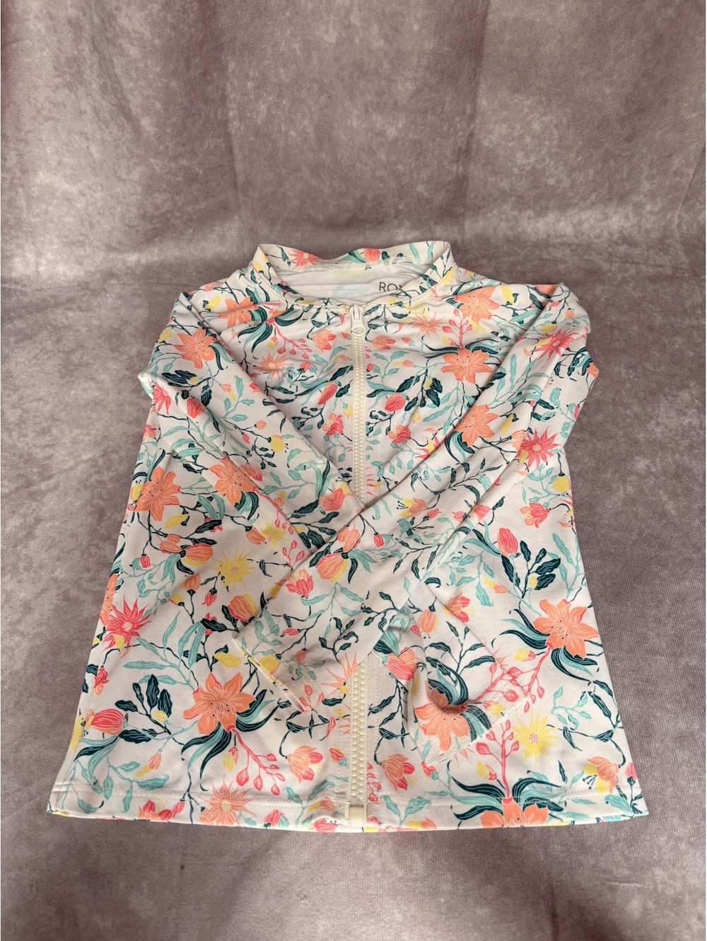 Roxy Girls Size 8 S Floral Full Zip Rash Guard Swim Jacket Long Sleeve